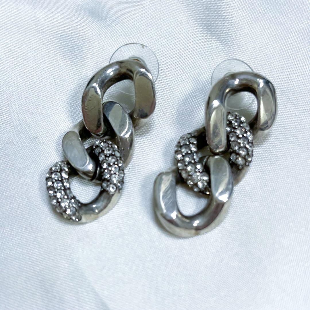 希少 サンローラン ピアス チェーン ラインストーン ユニセックス