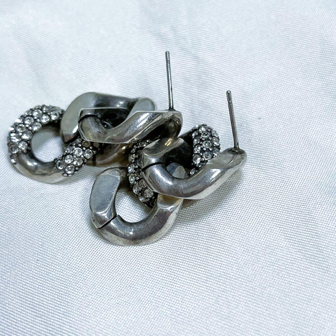 希少 サンローラン ピアス チェーン ラインストーン ユニセックス