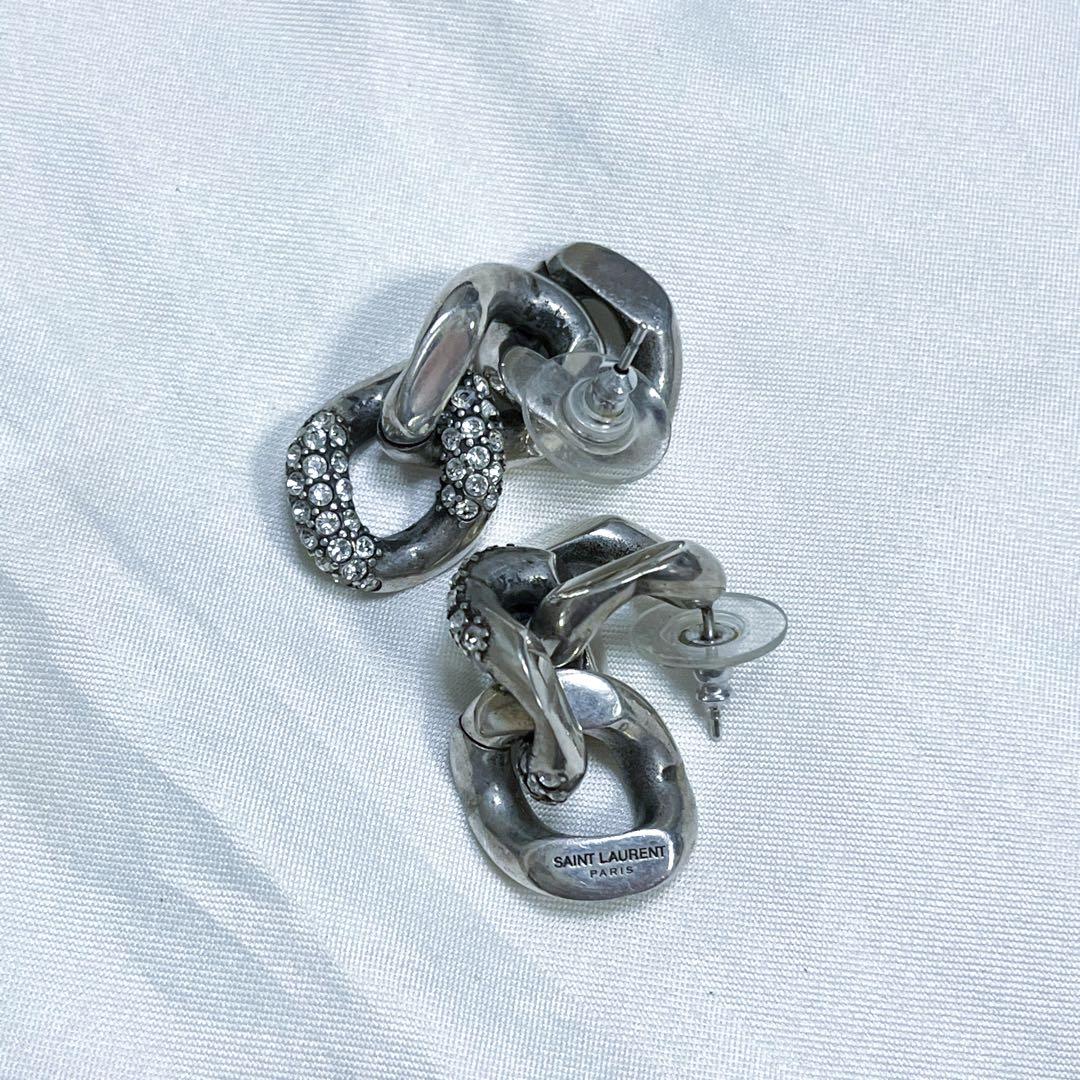 希少 サンローラン ピアス チェーン ラインストーン ユニセックス