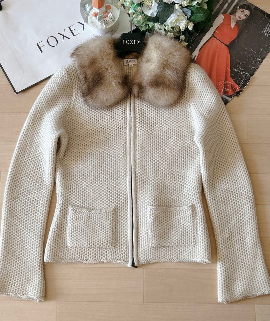 極美品！FOXEY ロシアゼーブル襟カシミアジャケット 38 Rene