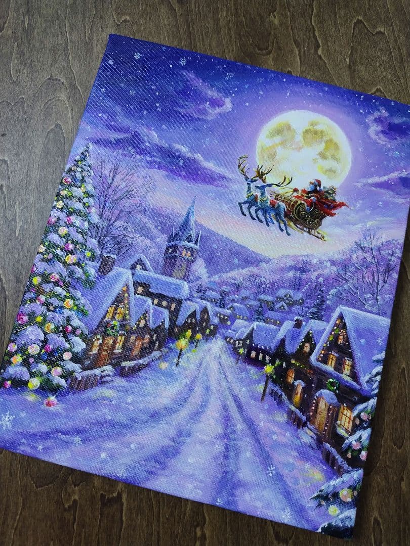 む*ん様 【雪の降る町】アクリル画 F3 風景画 絵画