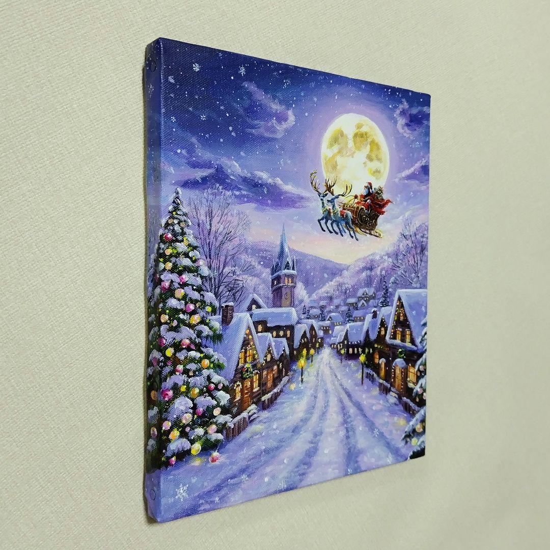 む*ん様 【雪の降る町】アクリル画 F3 風景画 絵画