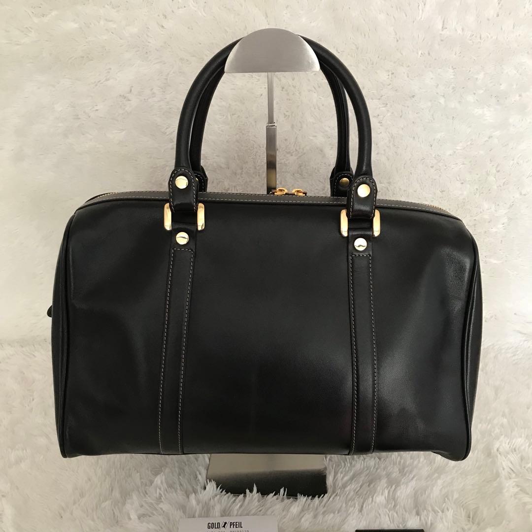 ★美品★GOLD PFEIL レザー ボストン ハンドバッグ 黒 GD金具