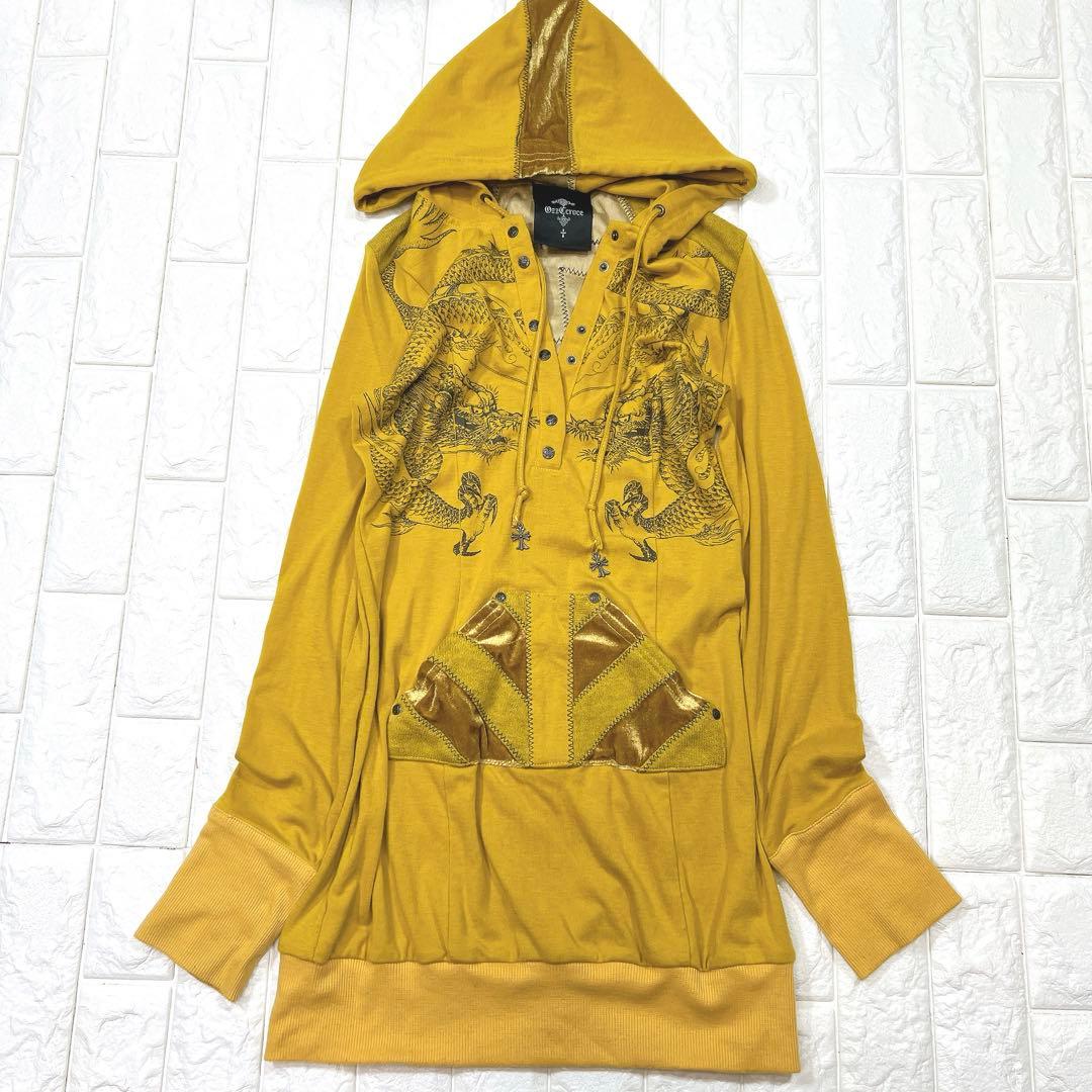 オッズクローチェ ドラゴン ロング丈 パーカー クロスチャーム ゴスロリ