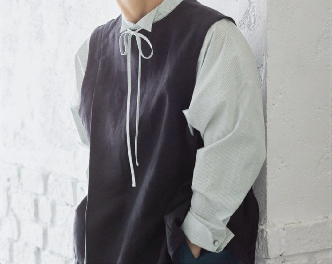 【みき】タグ付き　新品　2025AW ヘビーリネンツイル　ベスト　ブラック