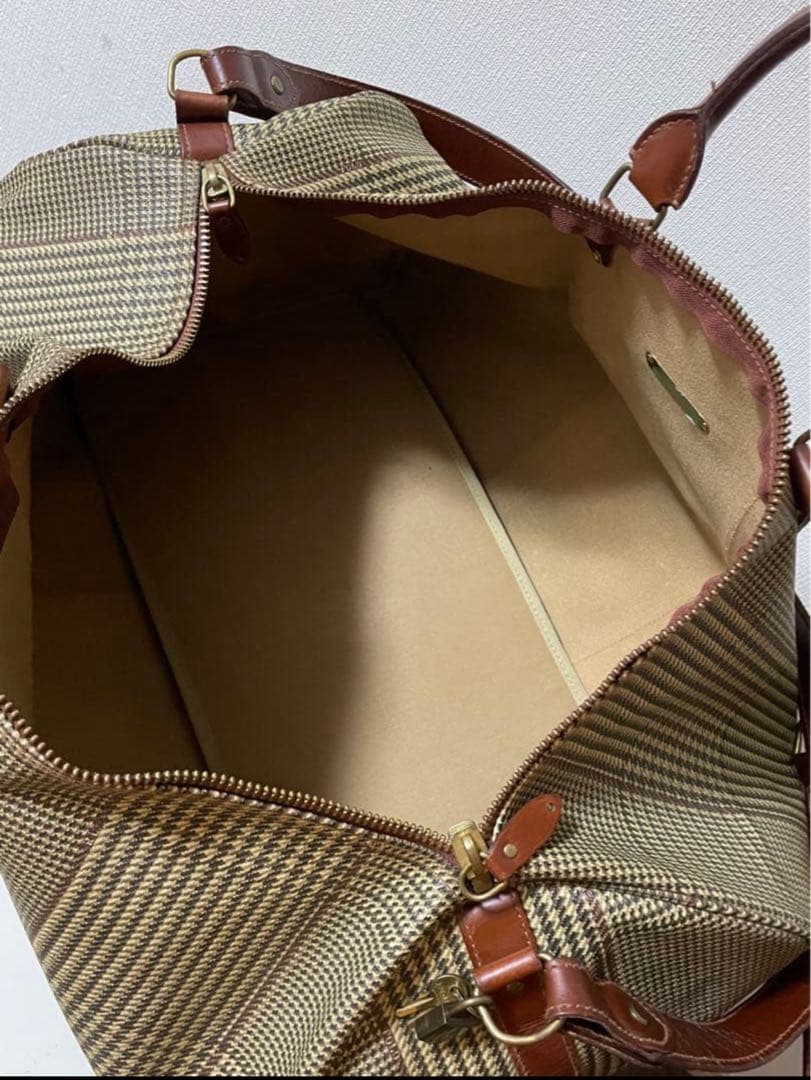 POLO ラルフローレン グレンチェックPVC/レザー　ラージボストンバッグ