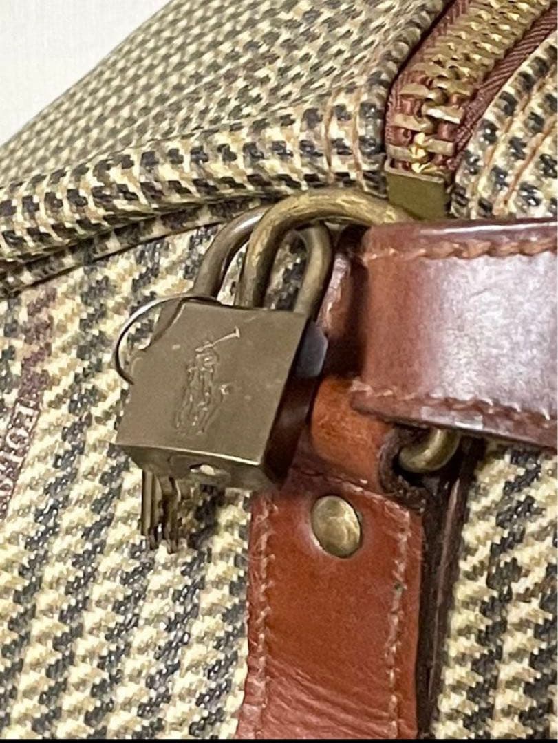 POLO ラルフローレン グレンチェックPVC/レザー　ラージボストンバッグ