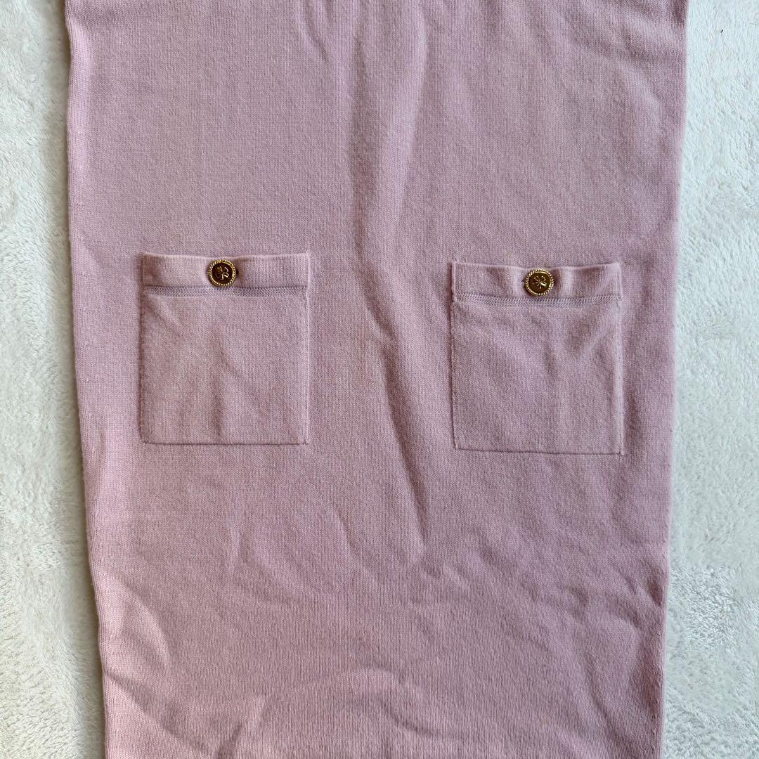 ピュアカシミヤ　金ボタン　CHANEL 半袖 ワンピース クローバー　ピンク