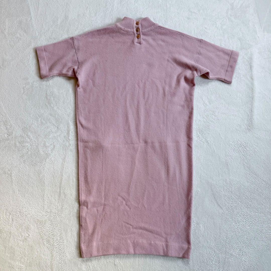 ピュアカシミヤ　金ボタン　CHANEL 半袖 ワンピース クローバー　ピンク