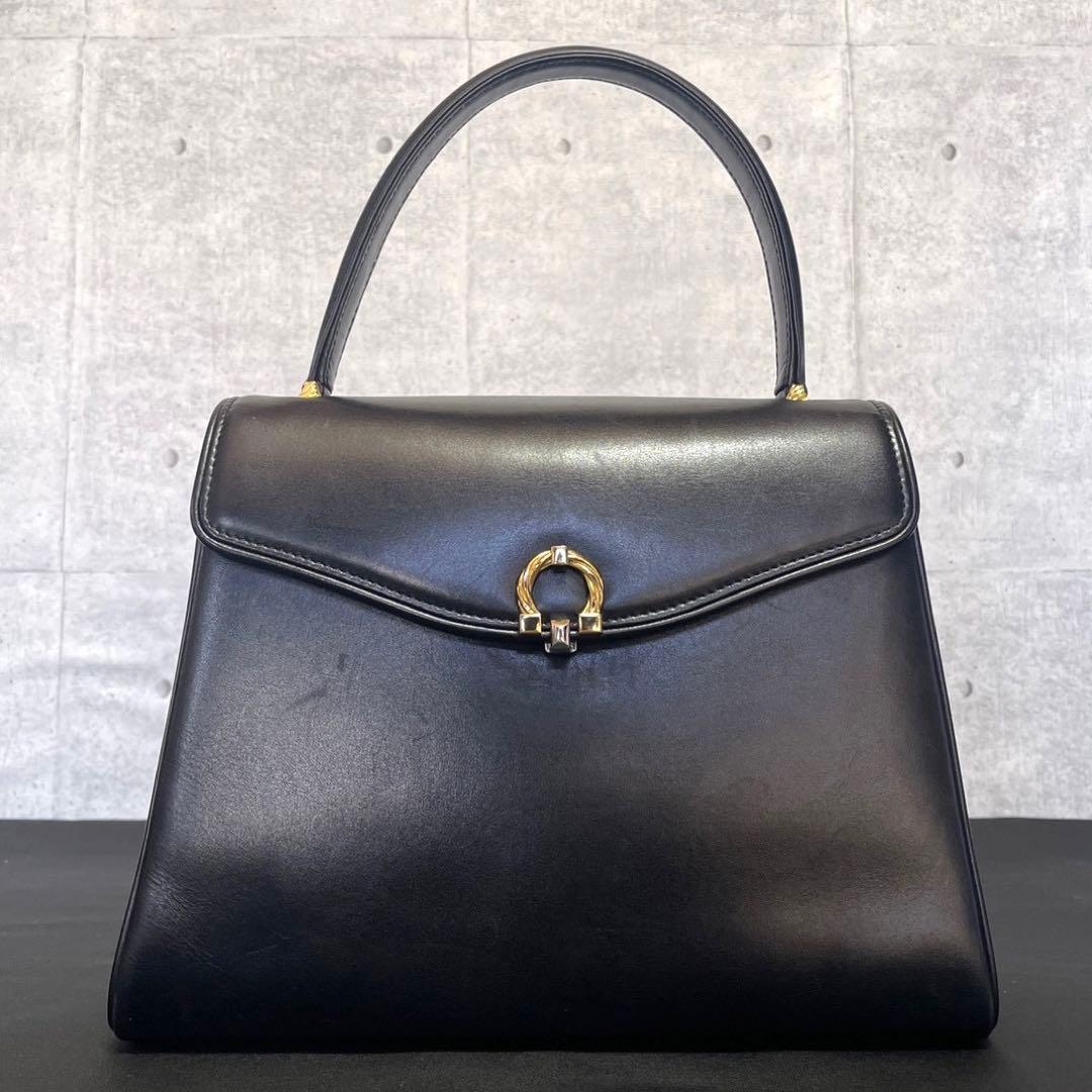 【WAKO】銀座和光 カーフレザー ブラック ゴールド金具 トップハンドルバッグ