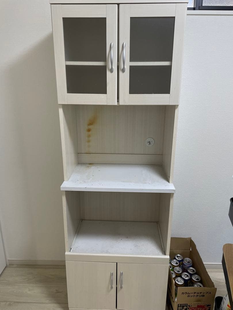 ホワイト レンジボード ガラス扉付き