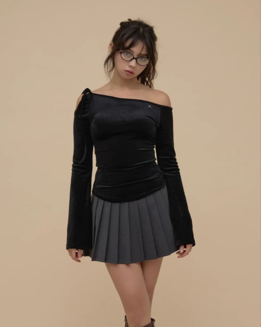 トップス ANDMARY Ruth velour tops BLACK