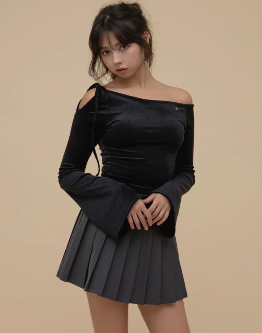 トップス ANDMARY Ruth velour tops BLACK