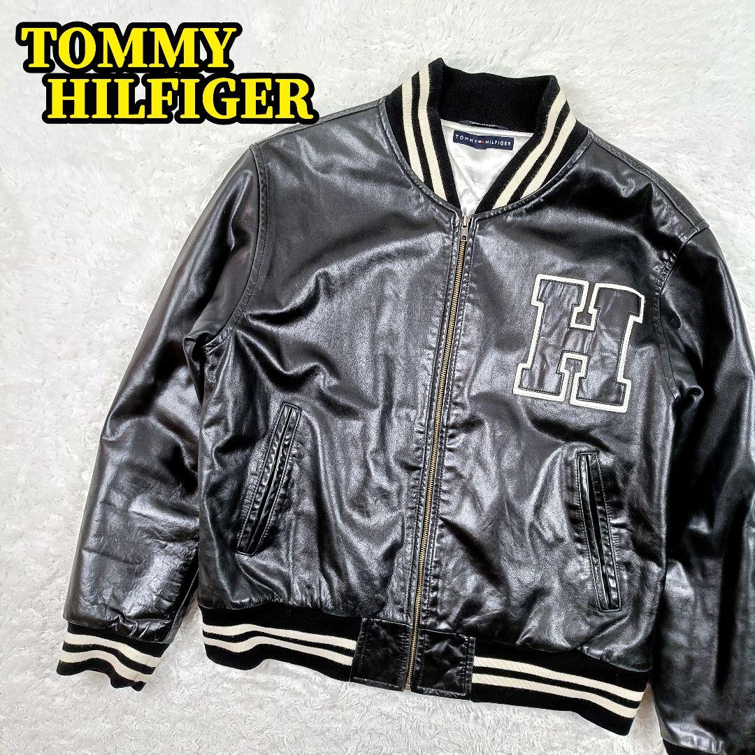 トミーヒルフィガー 牛革 オールレザー 中綿 キルティング スタジャン M