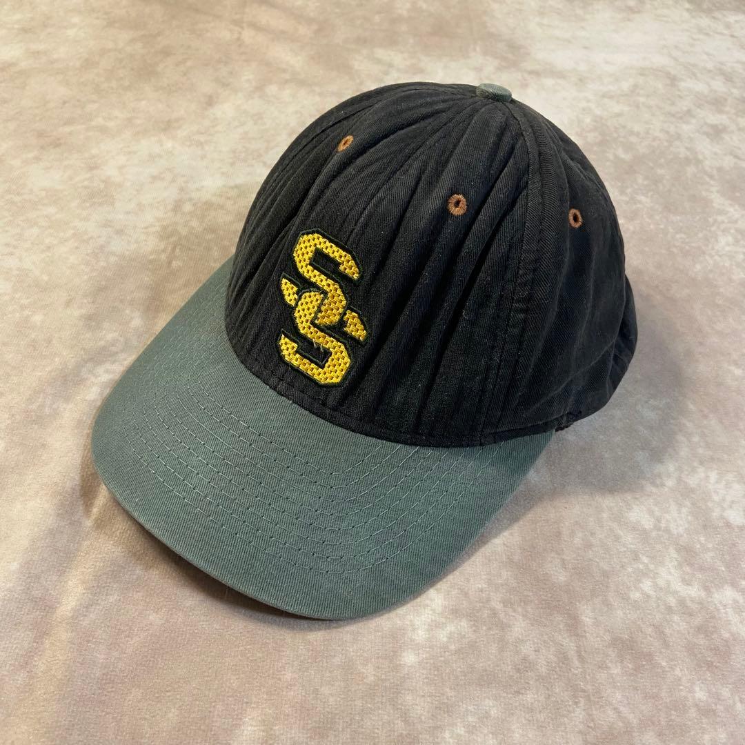 90s Stussy hats キャップ SS刺繍 2トーン カーキ/ブラック