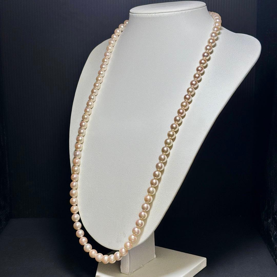 【テリ抜群✨】あこや真珠　セミロング　ピンク　ネックレス　約7.5-8.5mm