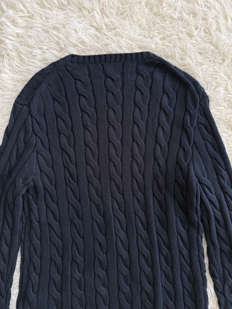 現行 ポロラルフローレン ケーブルニット メンズS ユニセックス 濃紺 ネイビー