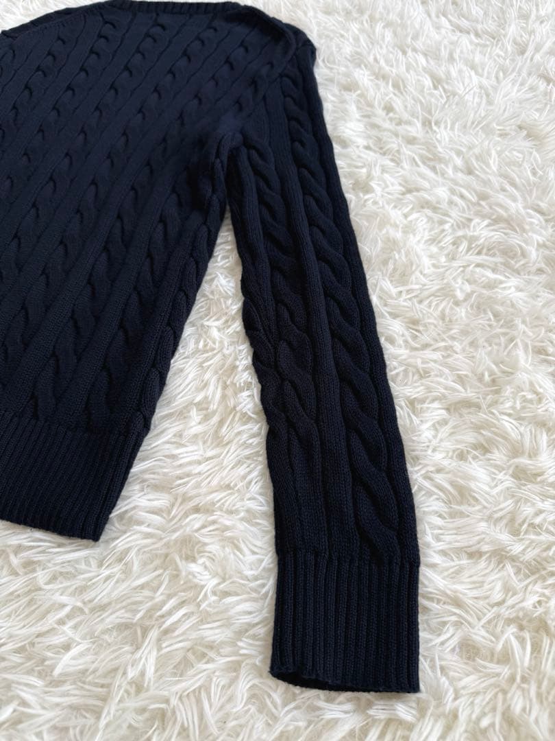 現行 ポロラルフローレン ケーブルニット メンズS ユニセックス 濃紺 ネイビー