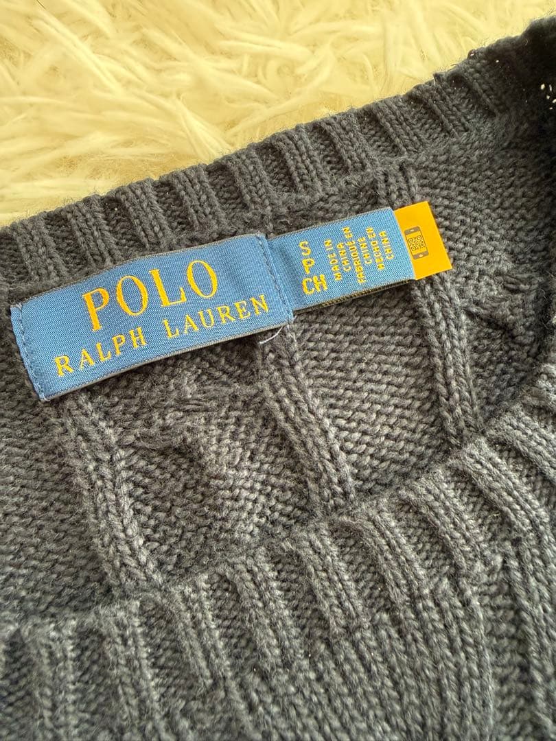 現行 ポロラルフローレン ケーブルニット メンズS ユニセックス 濃紺 ネイビー