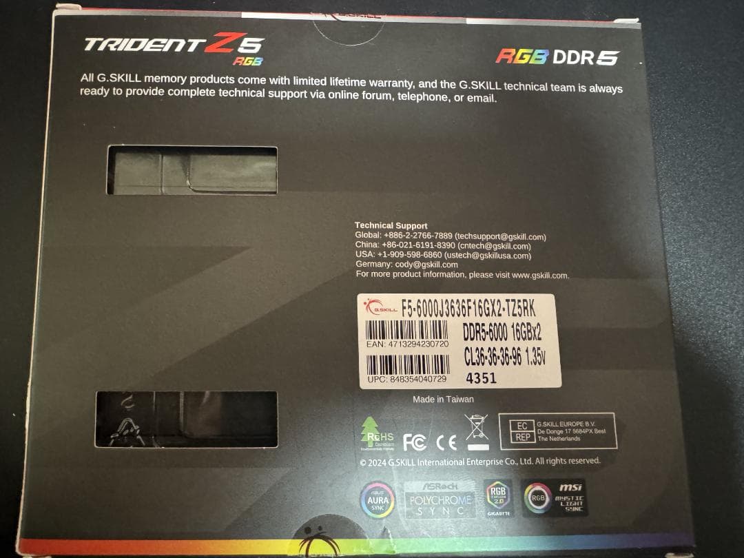 j*a様 G.SKILL Trident Z5 RGB DDR5-6000 16