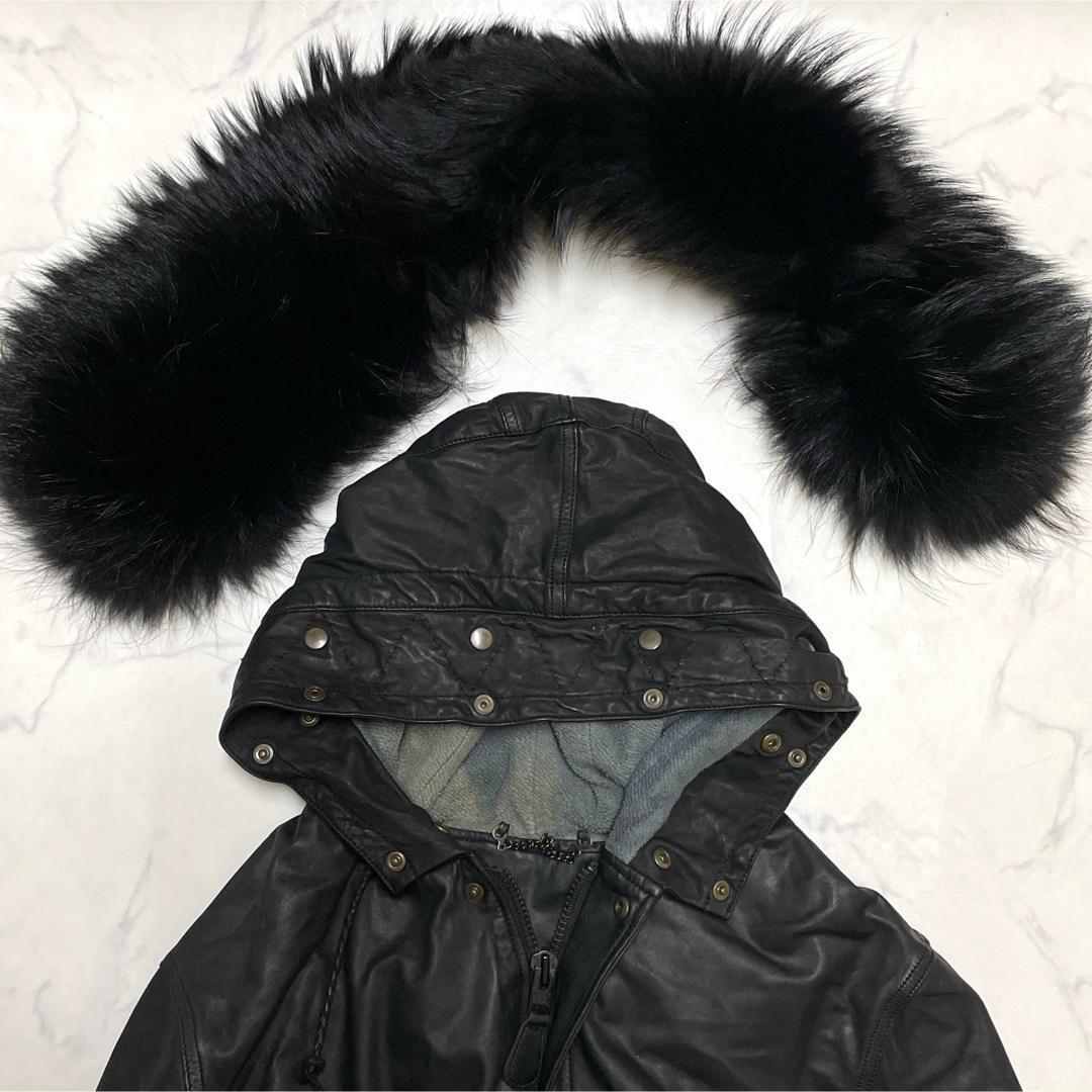 シシ レザーモッズコート 洗えるレザー SAGAFUR フード フィッシュテール