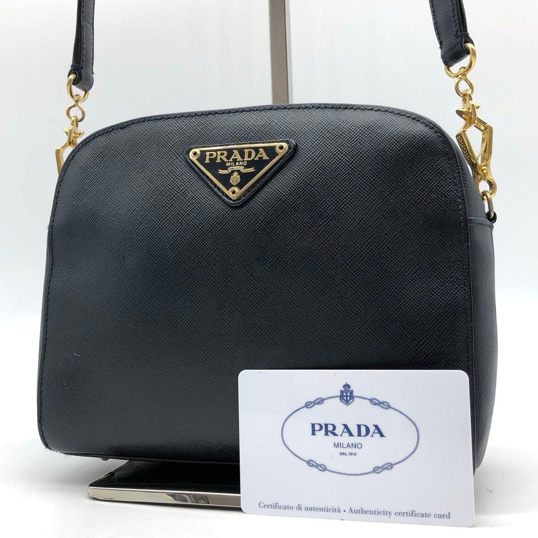 ✨希少・美品✨プラダ ショルダーバッグ ミニ 三角ロゴプレート レザー ネイビー