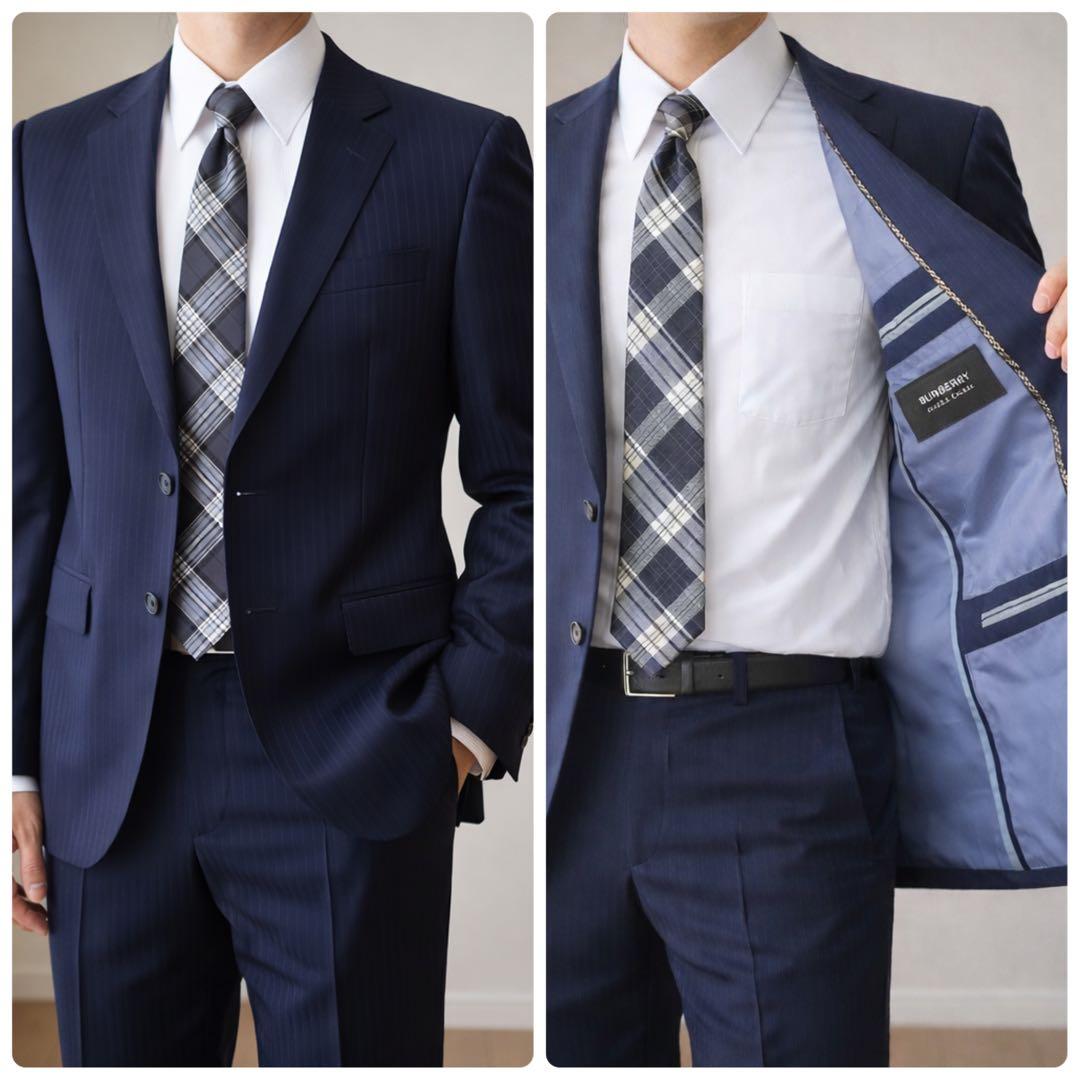 美品 BURBERRY BLACK LABEL ネイビー ストライプ スーツ L