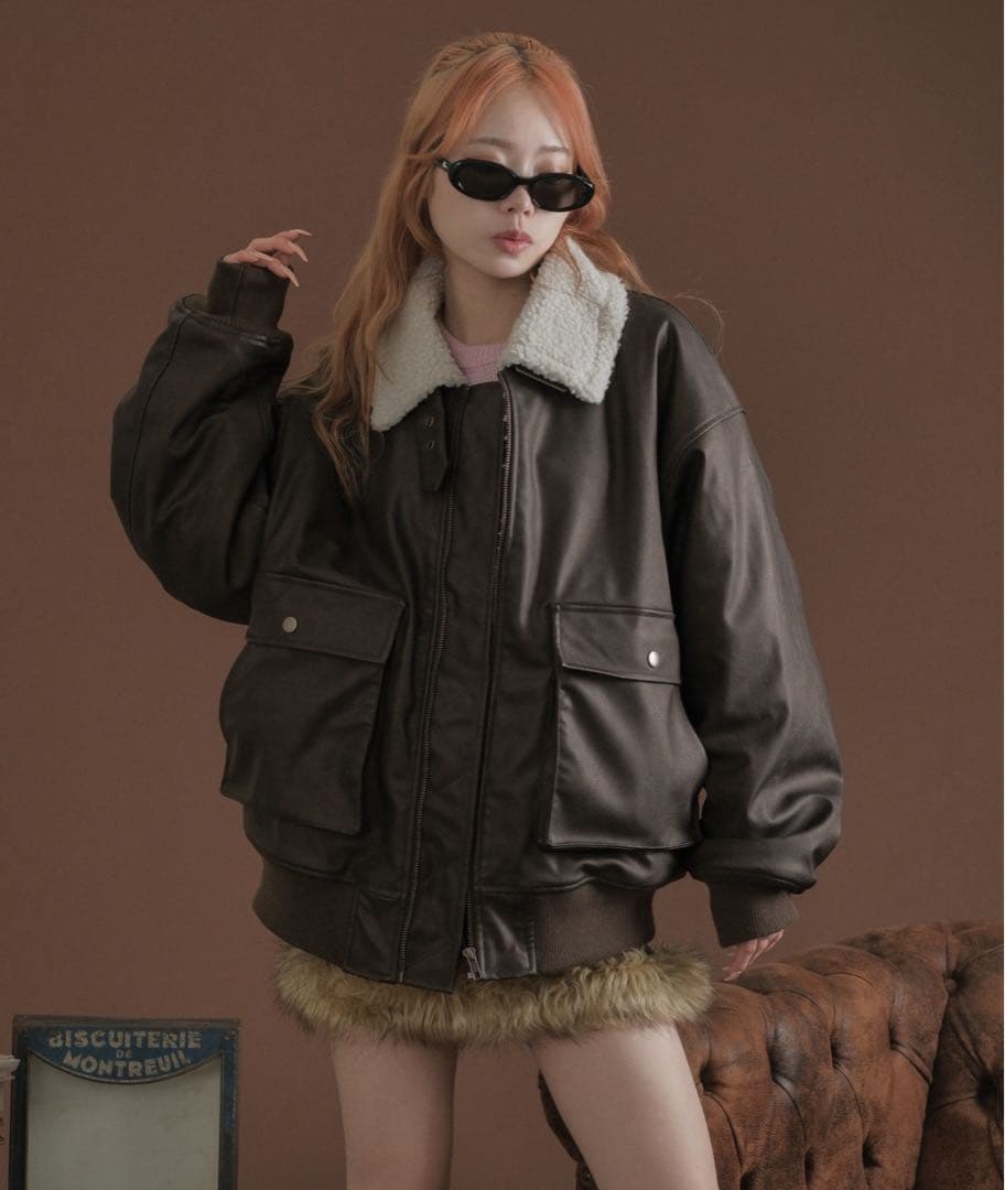 【超美品】sedacle 裏ボア合皮ブルゾン ダークブラウン