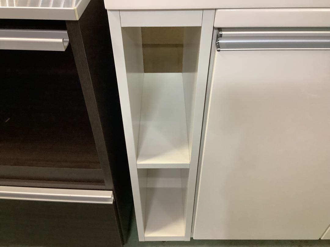 エナメルホワイト　伸縮式キッチンカウンター　キャスター付き