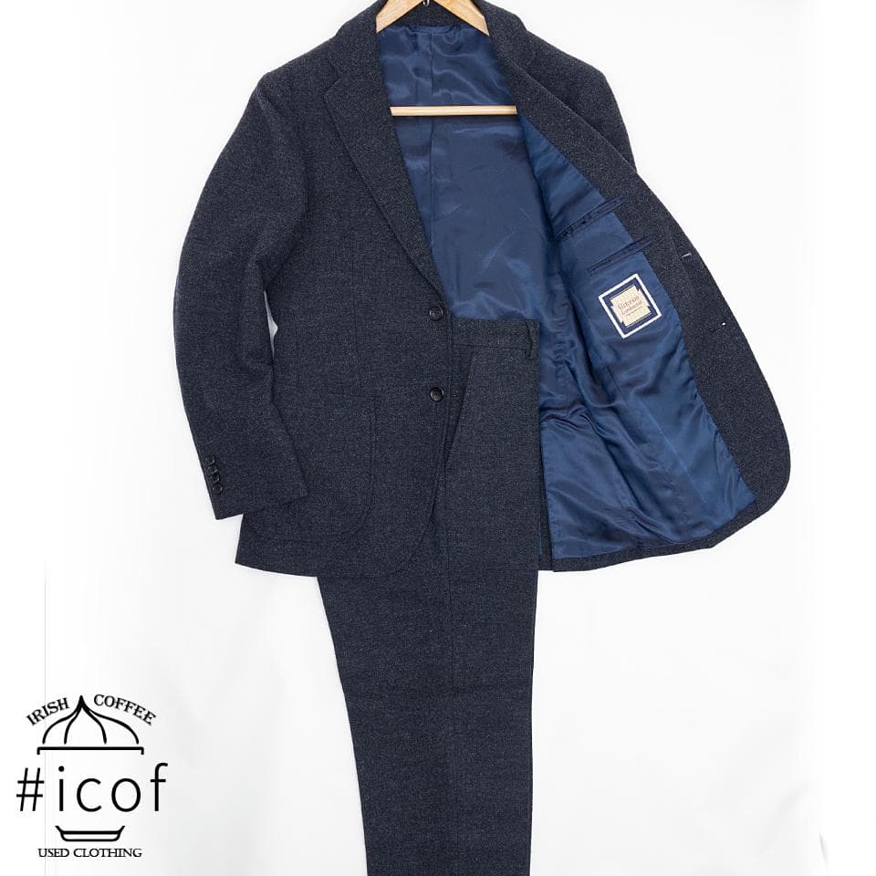 ツイード アンコン 日本製生地 glr スーツ 厚手 A4 紺 b22