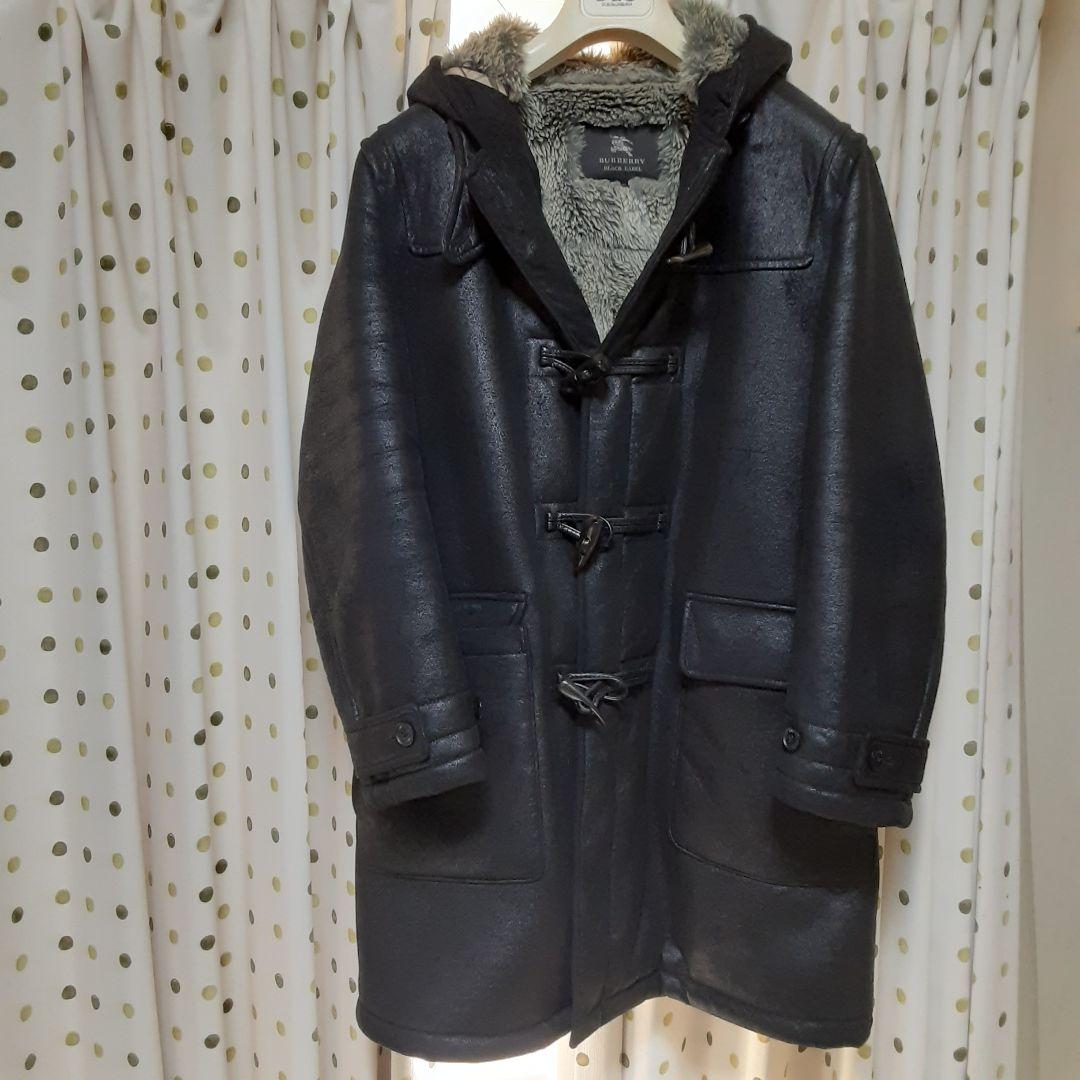 BURBERRYブラックレーベル ダッフルコート ブラック.合成皮革…