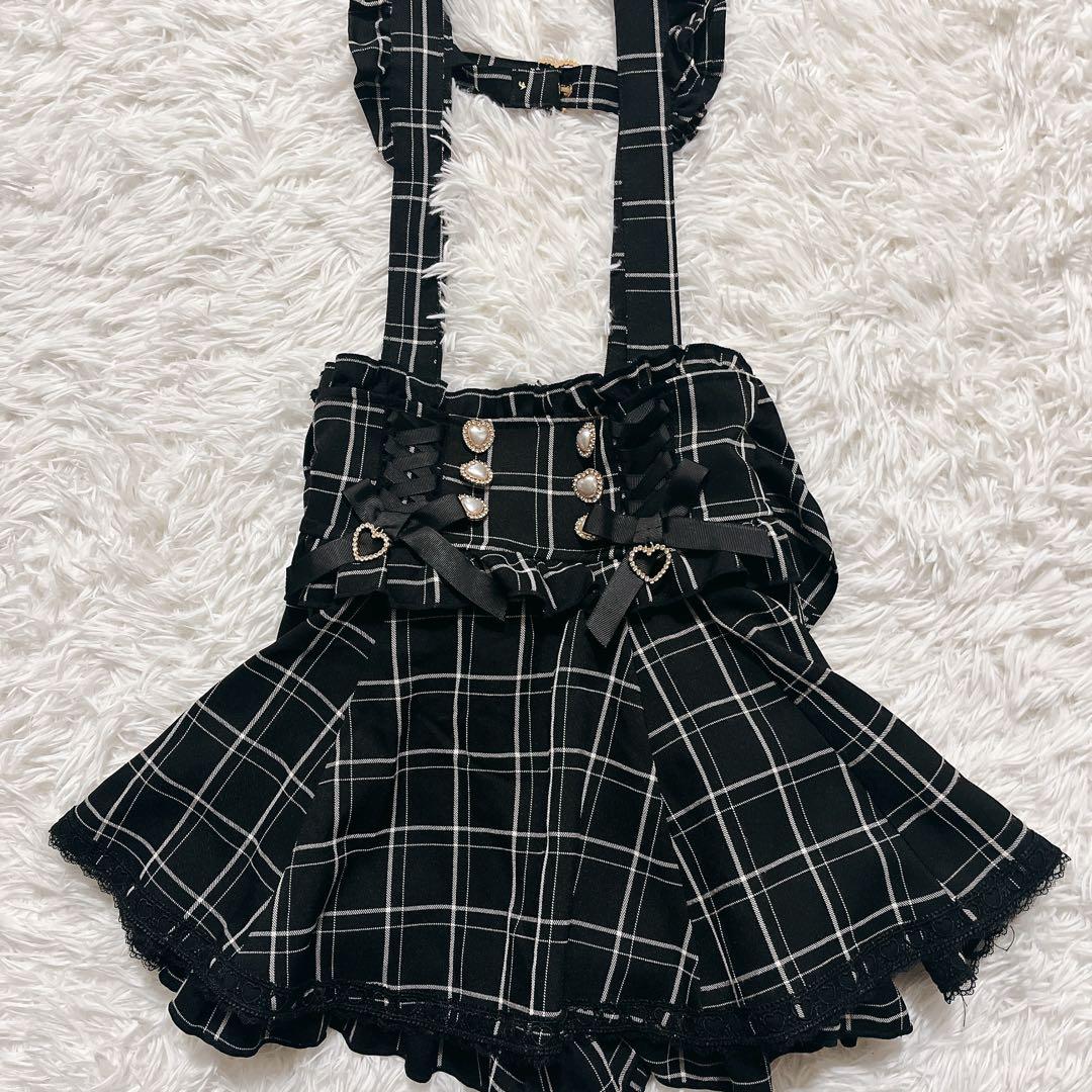 【LIZLISA 】レースアップサスペンダー付スカパン チェック