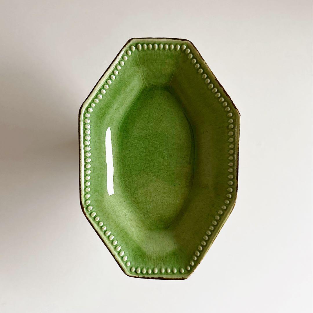 オクトゴナル ラヴィエ フランス 南仏陶器 緑釉 D