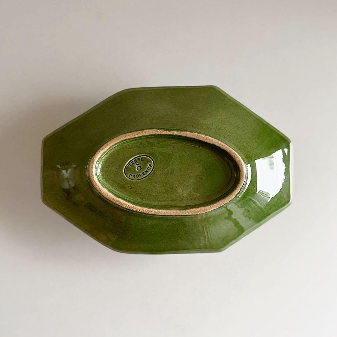 オクトゴナル ラヴィエ フランス 南仏陶器 緑釉 D