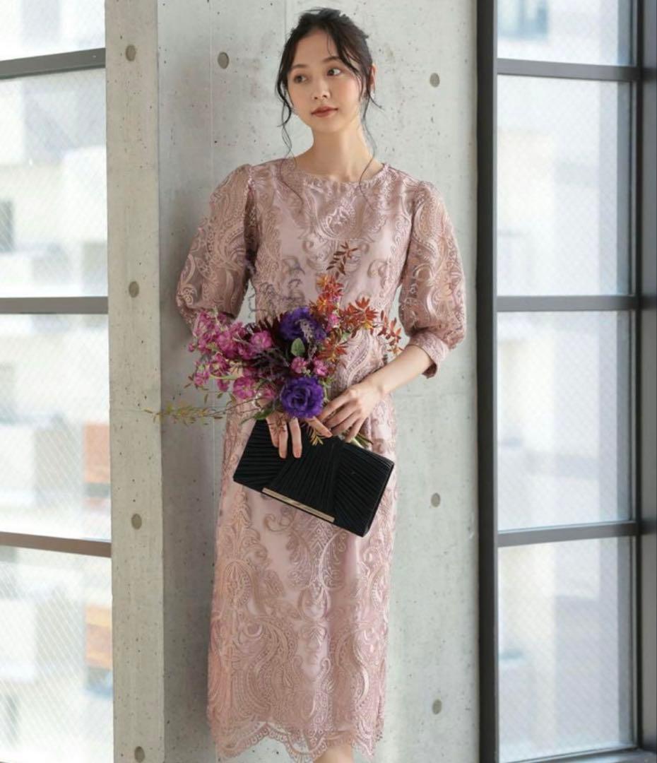 エンブロイダリーコクーンドレス　ローズピンク/M