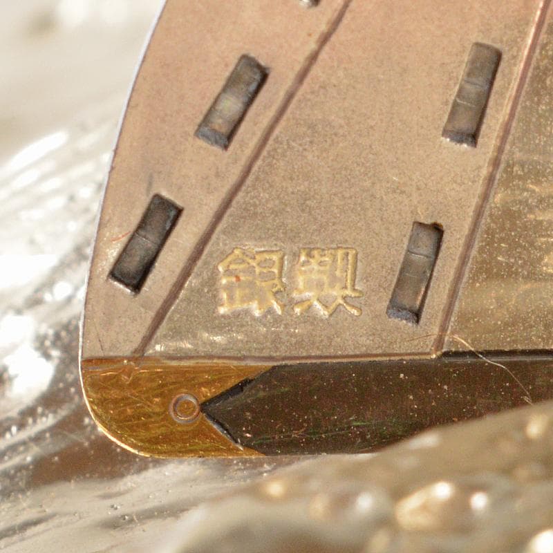 銀製　宝船　置物　ガラスケース　時代箱付　F　R5380B