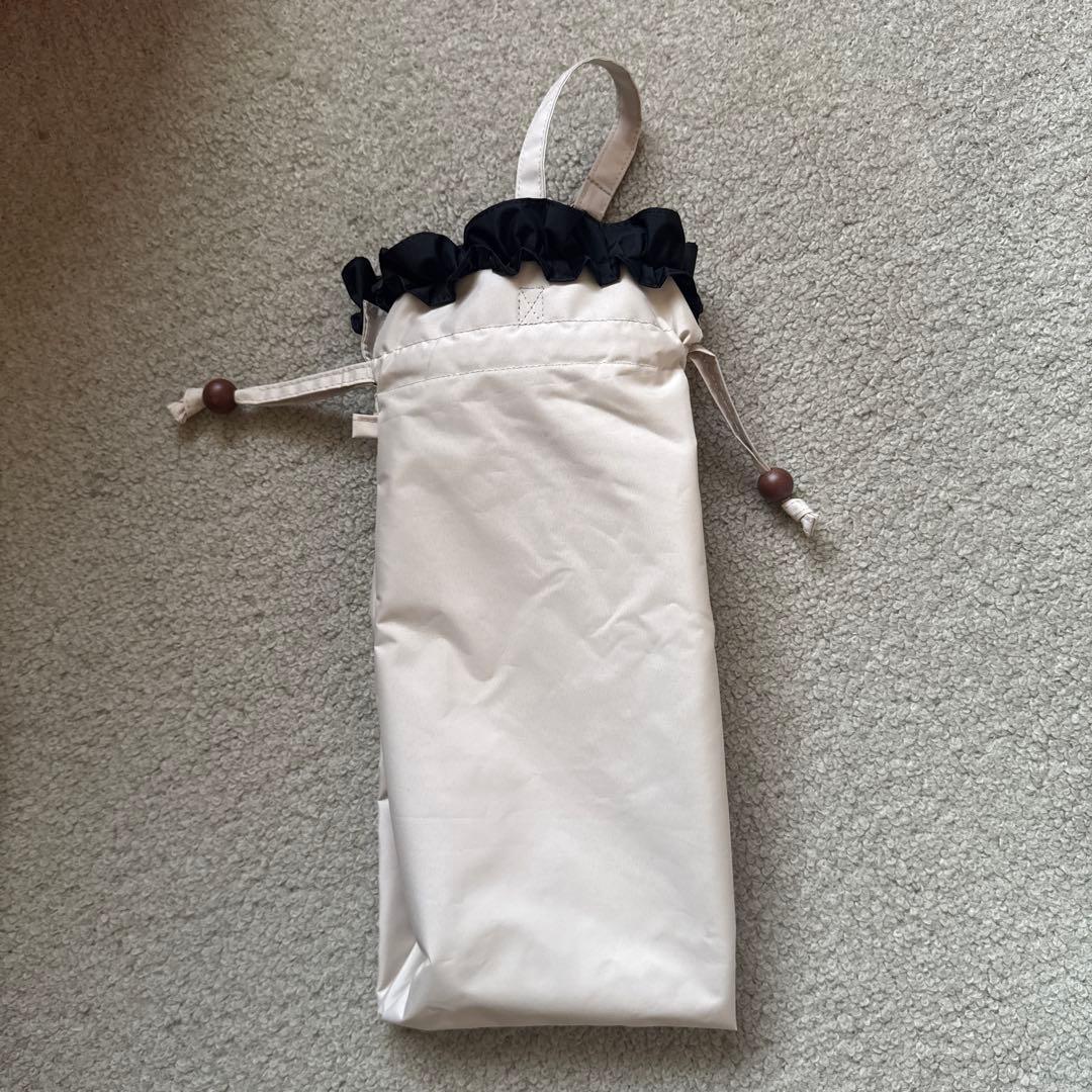 美品芦屋ロサブランベージュ×ブラック フリル付き2段折りたたみ傘