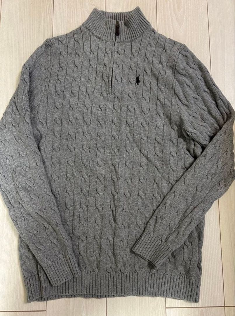 Polo Ralph Laurenグレー ケーブルニット ハーフジップ　XXL