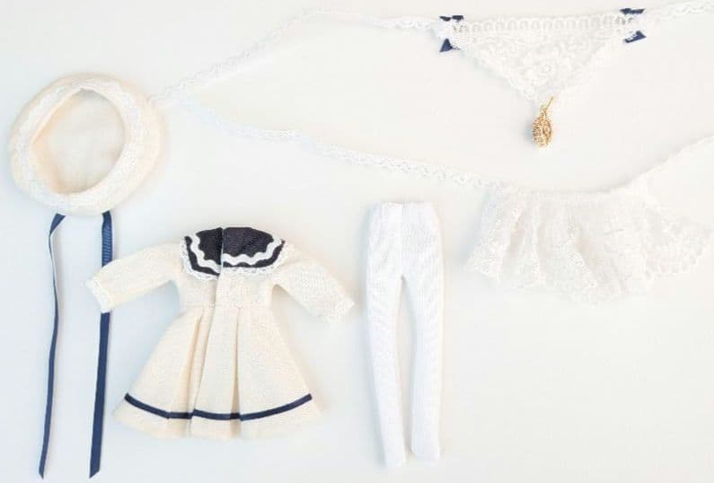 【ピコニーモP専用】レースセーラーワンピース ホワイト×ネイビー 897