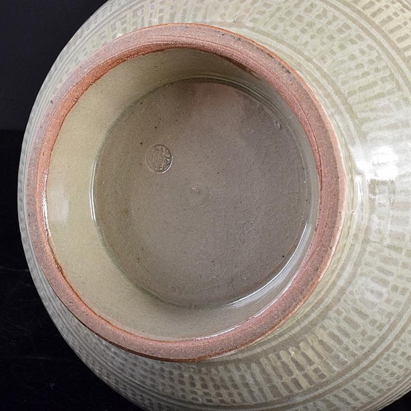 阿漕焼　福森比路志造　三島芋頭水指　銘洗心　前大徳大橋香林極め箱　VR7697B