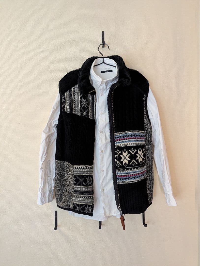 nanamica　パッチワークデザイン ウールカーディガン 定価40000円