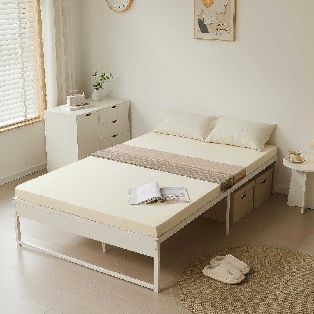 年末赤字！D・ダブルベッドフレーム パイプベッド パイプ+木　WHITE