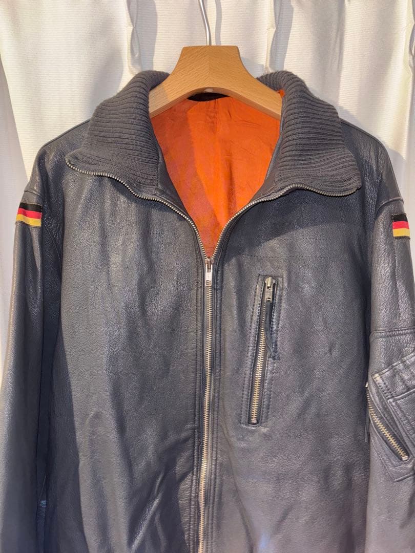 90s ドイツ軍 官給品 実物 空軍 レザー フライトジャケット 186/100