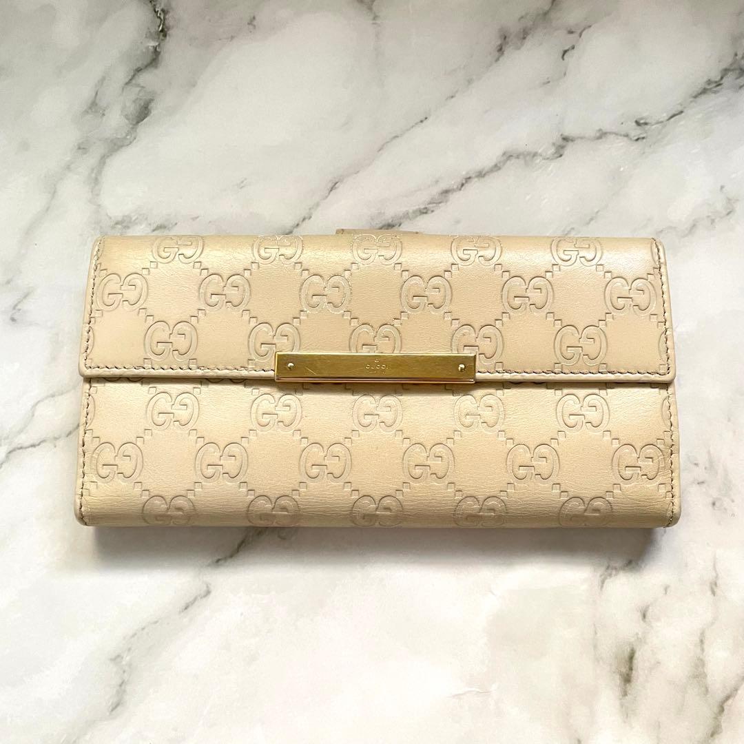 GUCCI グッチ　シマ レザー 長財布　wホック　メタルロゴ　美品0121-⑤