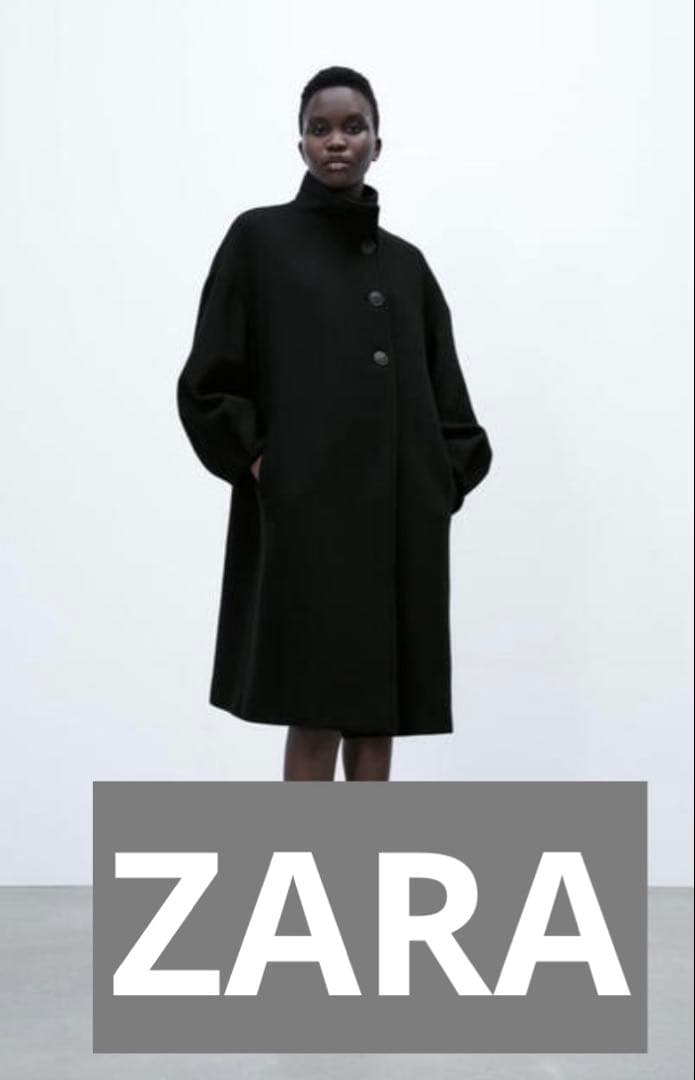 完売品　ZARA ウールブレンドハイネックコートロングコート　ウール　Sサイズ