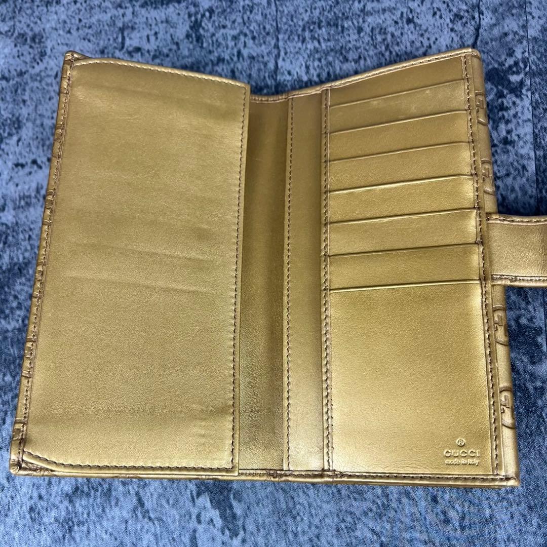 GUCCI ラブリーハート GG柄 レザー 長財布 ゴールド
