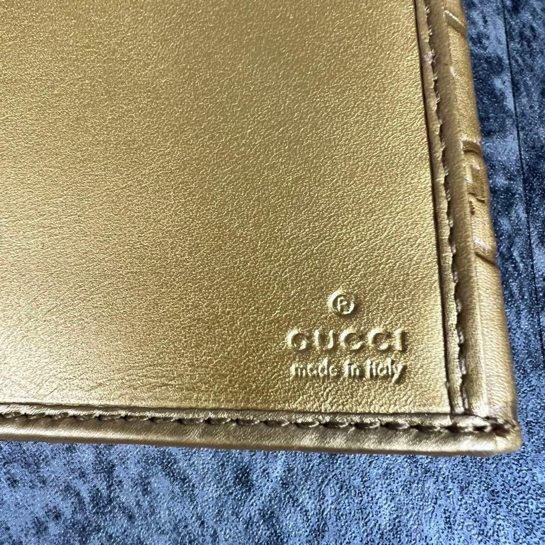 GUCCI ラブリーハート GG柄 レザー 長財布 ゴールド