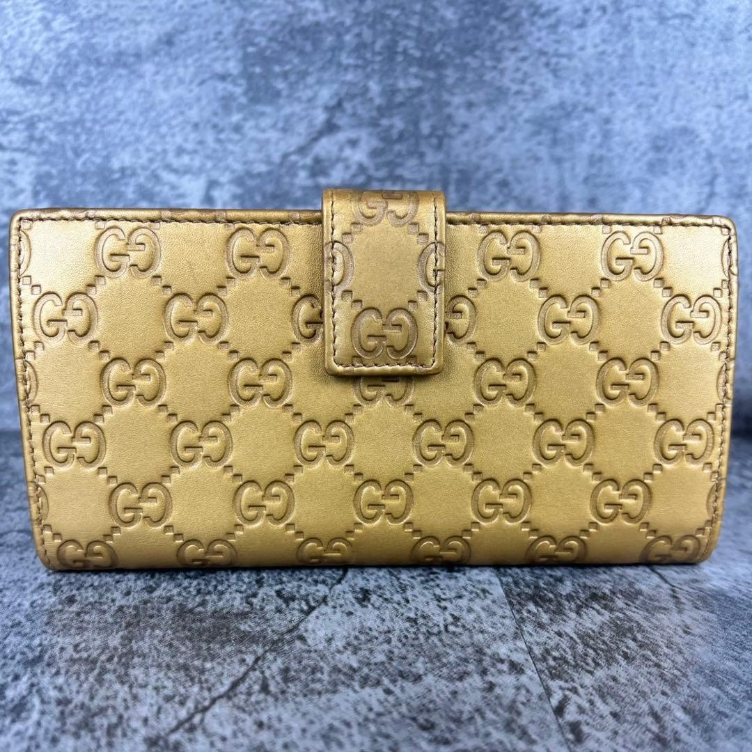 GUCCI ラブリーハート GG柄 レザー 長財布 ゴールド