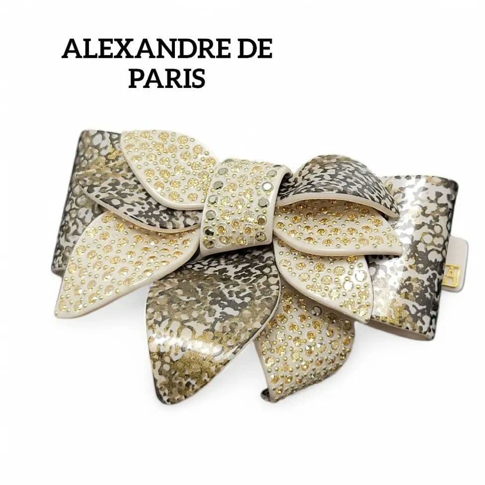 【極美品】ALEXANDRE DE PARIS バレッタ リボン ゴールド ラメ