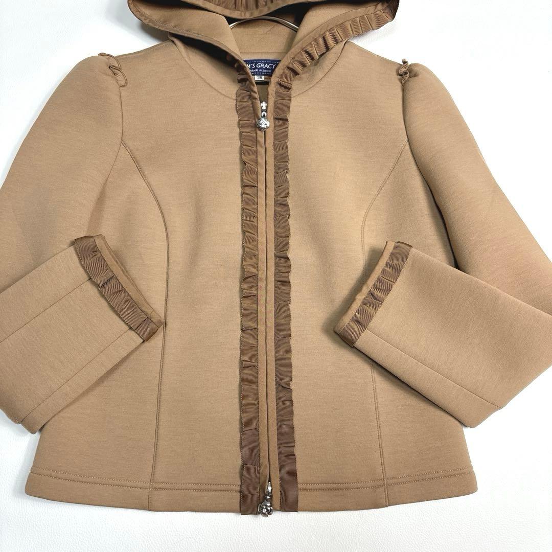 未使用級✨エムズグレイシー ボンディング ジップパーカー フリル カメリア M